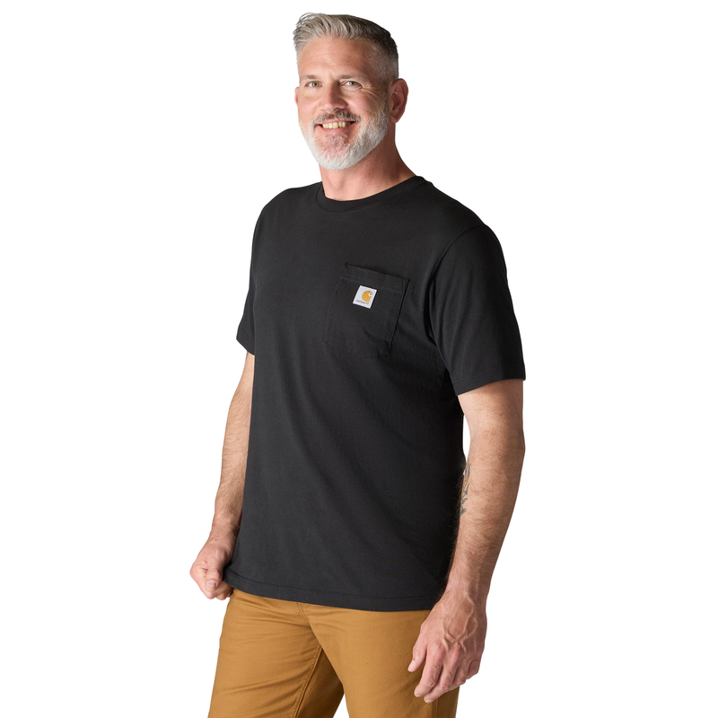 Carhartt Men's Iconic K87 Pocket T-Shirt in black, casual cotton tee with chest pocket and Carhartt branding.