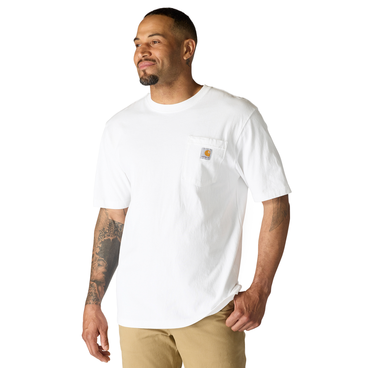 Carhartt Men's Iconic K87 Pocket T-Shirt in white, featuring a classic fit, chest pocket, and durable cotton fabric.