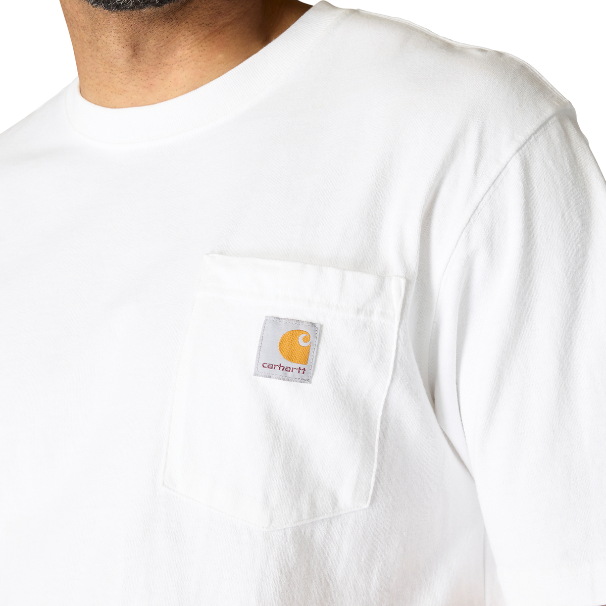 Carhartt Men's white Iconic K87 Pocket T-Shirt showing front view with chest pocket and crew neck style.