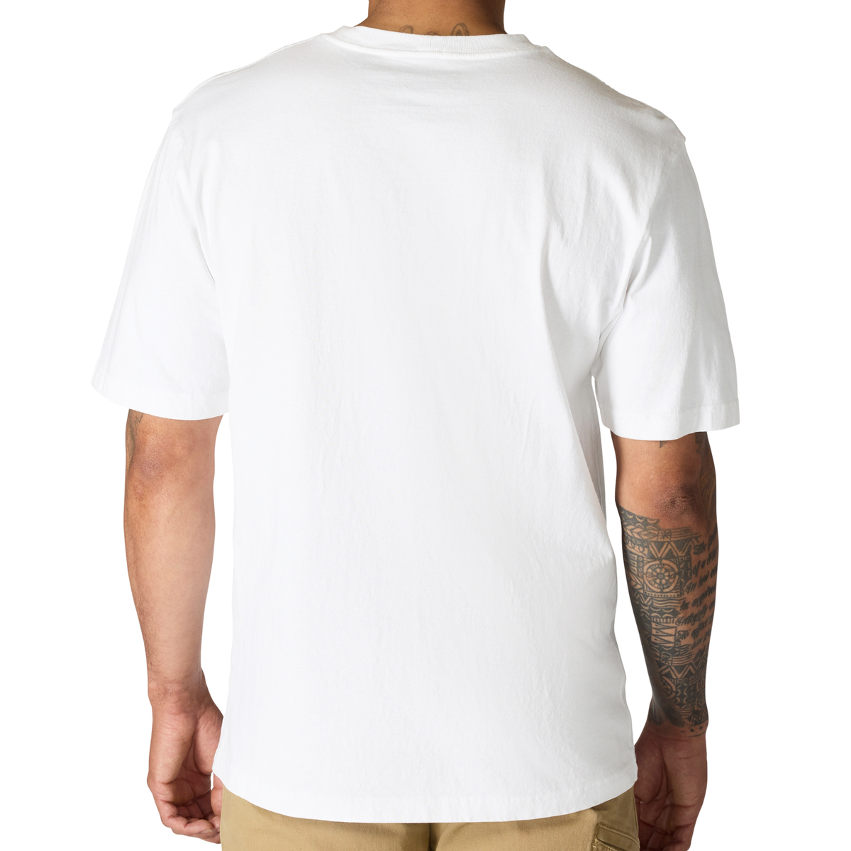 White Carhartt Men's K87 Pocket T-Shirt with classic chest pocket and logo, made from soft, durable cotton fabric.