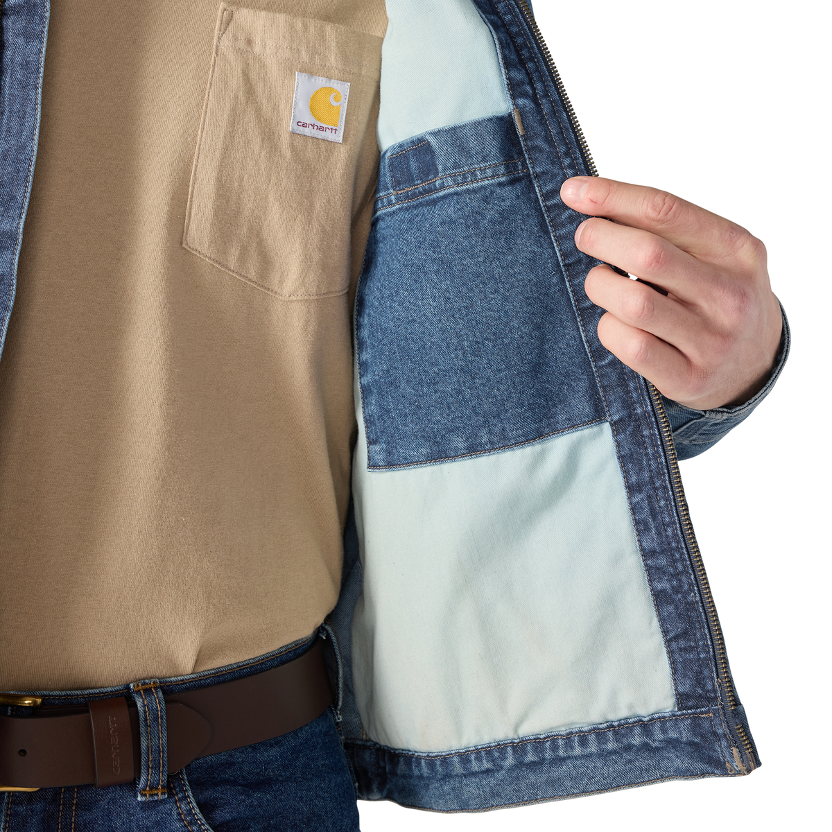 Carhartt Men's Muskegon overcoat with durable denim fabric, relaxed fit, and rugged design for outdoor wear.