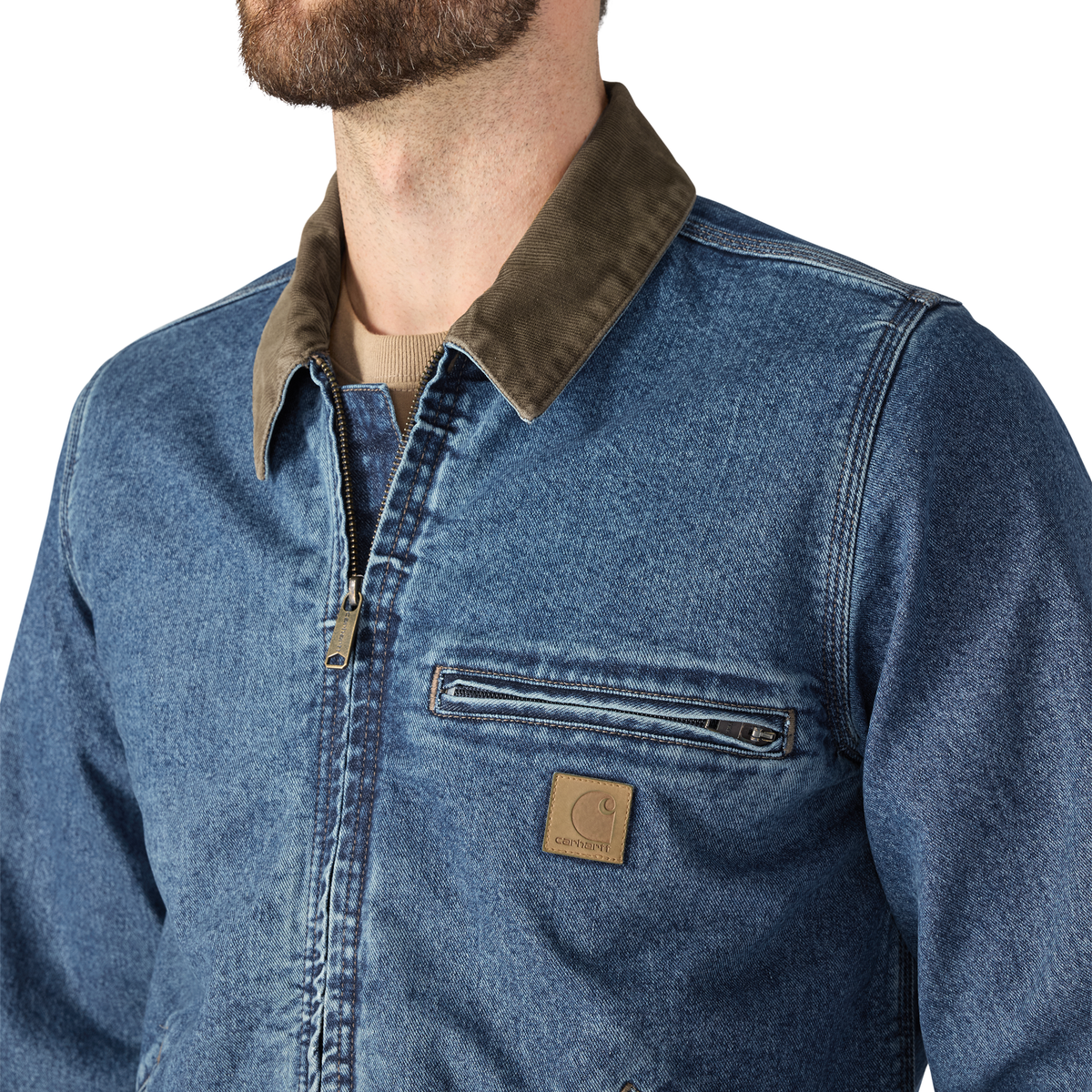 Carhartt men's Muskegon overcoat with rugged denim design, durable fabric, and relaxed fit for outdoor work and casual wear.