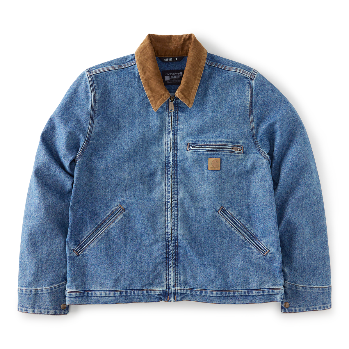 Carhartt men's Muskegon overcoat in durable denim with relaxed fit, ideal for outdoor wear and layered comfort.