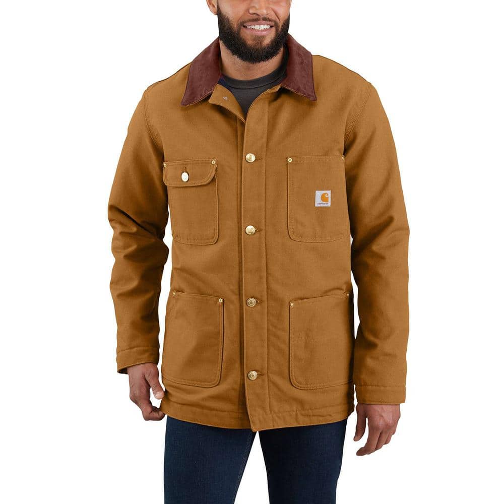 Carhartt Men's Loose Fit Firm Duck Blanket-Lined Chore Coat, Carhartt Brown – front