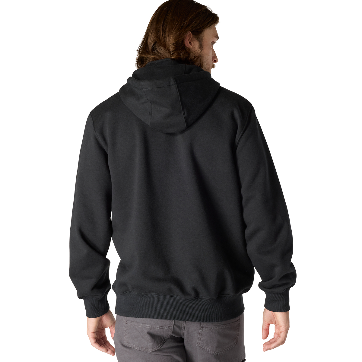 Black Carhartt Men's Paxton 1/4-Zip Sweatshirt shown with front zipper, soft fabric, and ribbed cuffs.