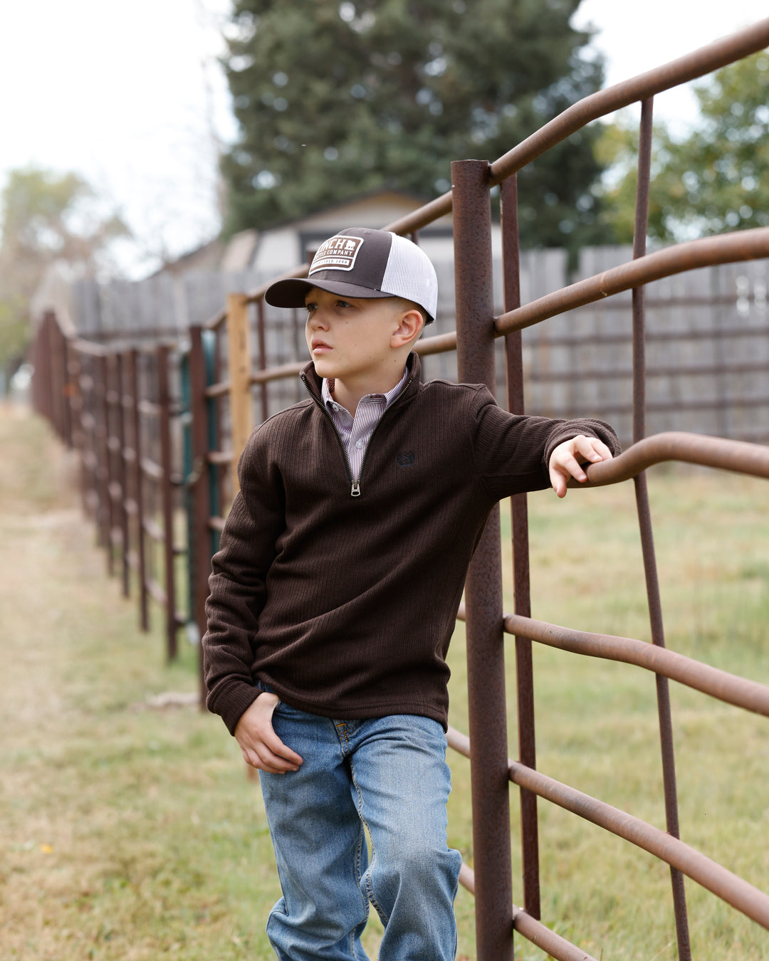 Cinch Boys' 1/4 Zip Pullover Sweater, Brown – lifestyle