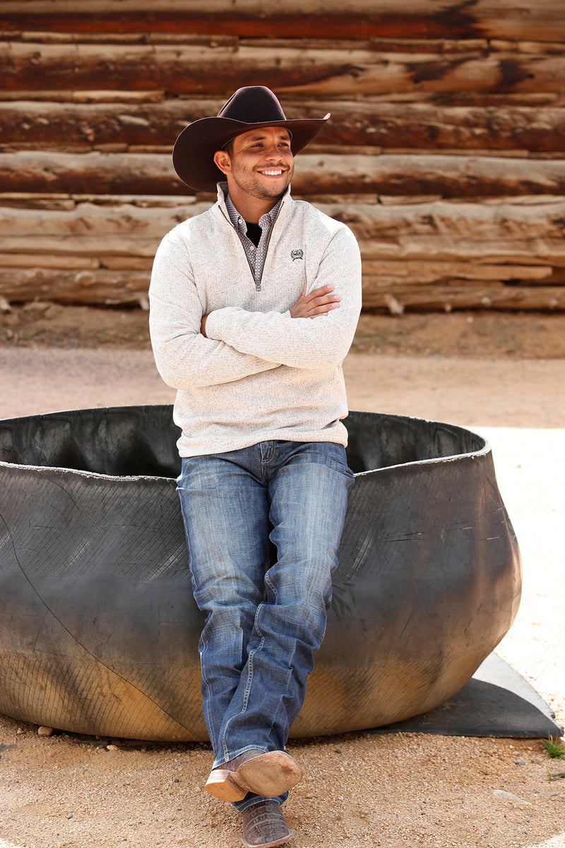 Cinch Men's 1/4 Zip Pullover Sweater, Stone – lifestyle