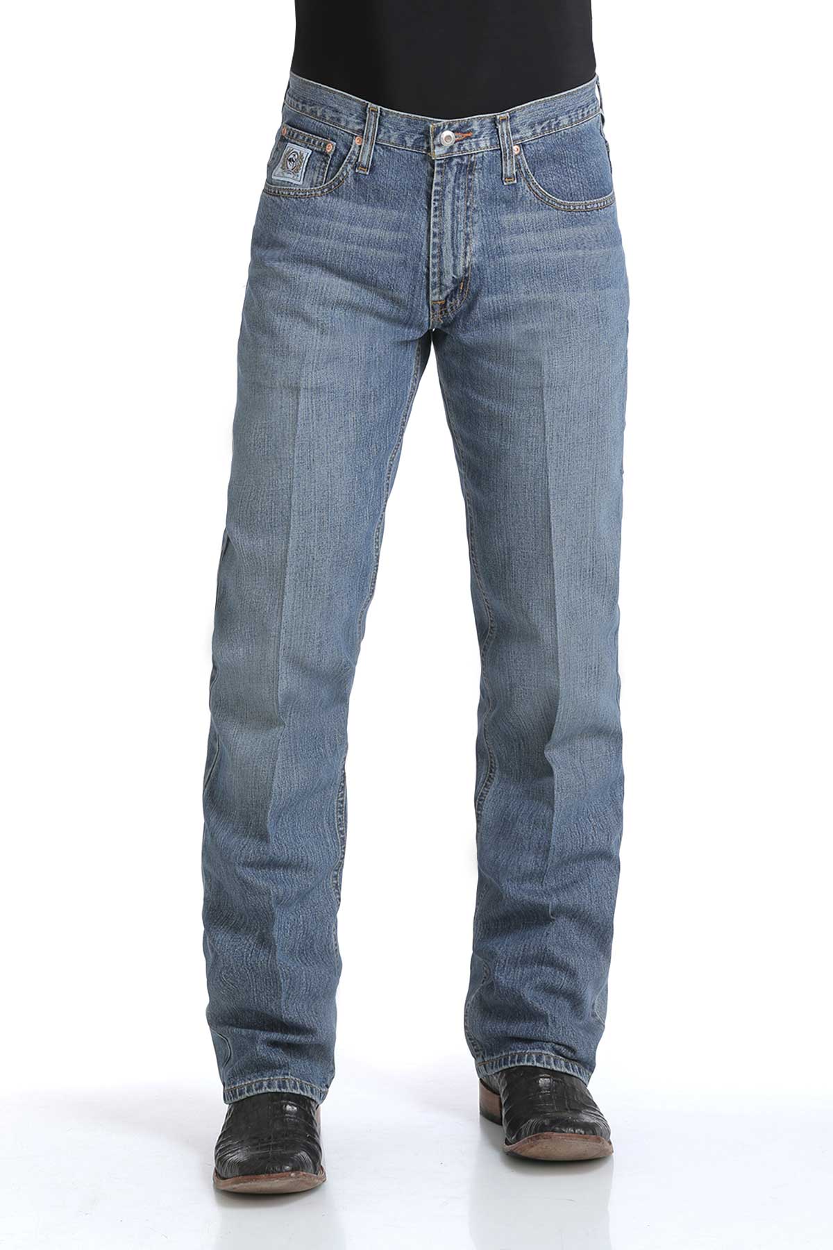 Cinch Men's White Label 003 Relaxed Fit Rigid Jean, Medium Stone – front