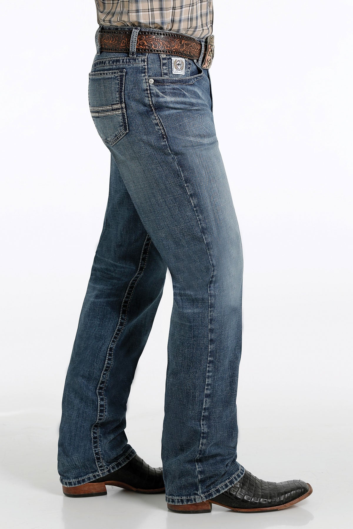 Cinch Men's White Label 045 Relaxed Fit Performance Jean, Medium Stone – side