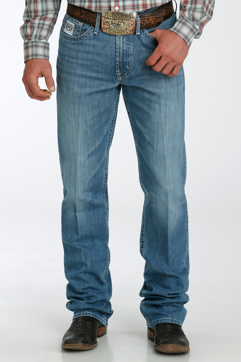 Cinch Men's White Label 056 Relaxed Fit Rigid Jean, Medium Stone – front