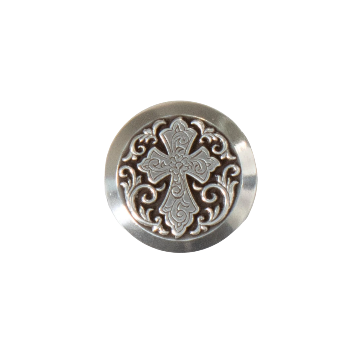 M&F circle floral cross scarf slide featuring a stylish design with floral and cross patterns, perfect for accessorizing.