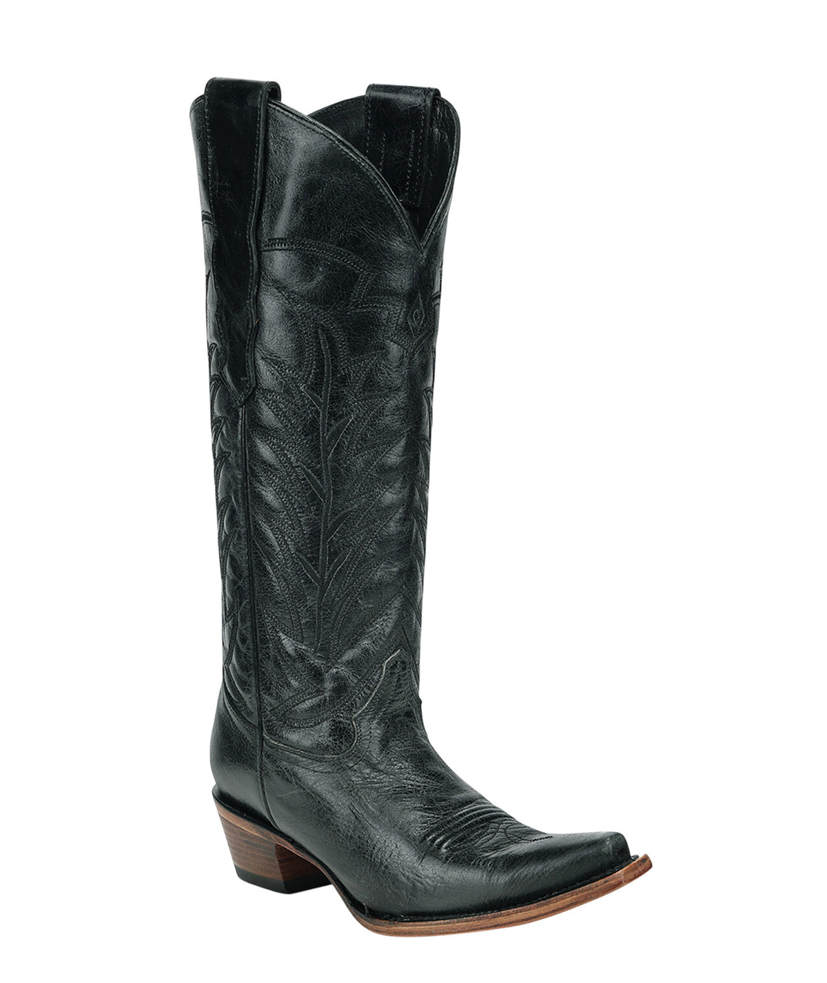 Circle G by Corral Women's Embroidery Snip Toe Tall Cowboy Boot, Black – 3-4 front