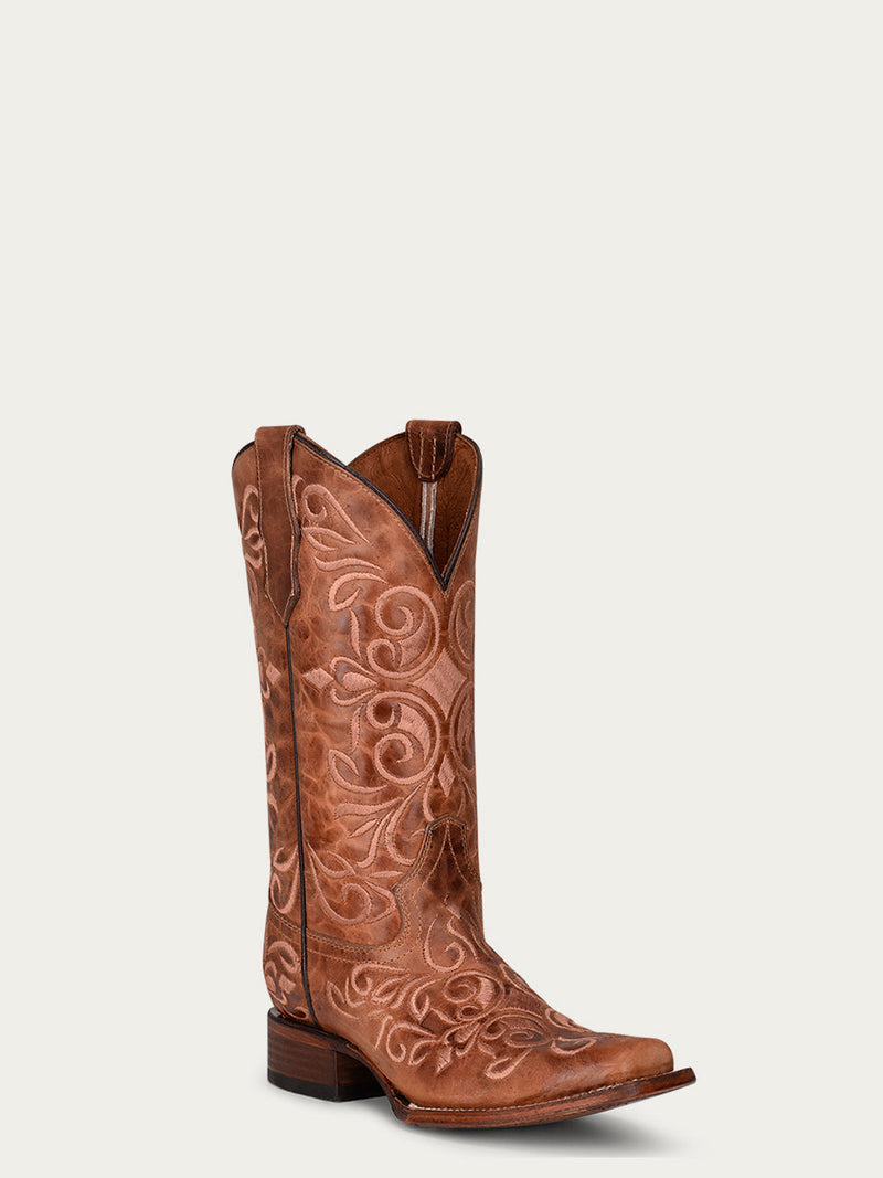 Circle G by Corral Women's Embroidery Square Toe Cowboy Boot, Honey – 3-4 front