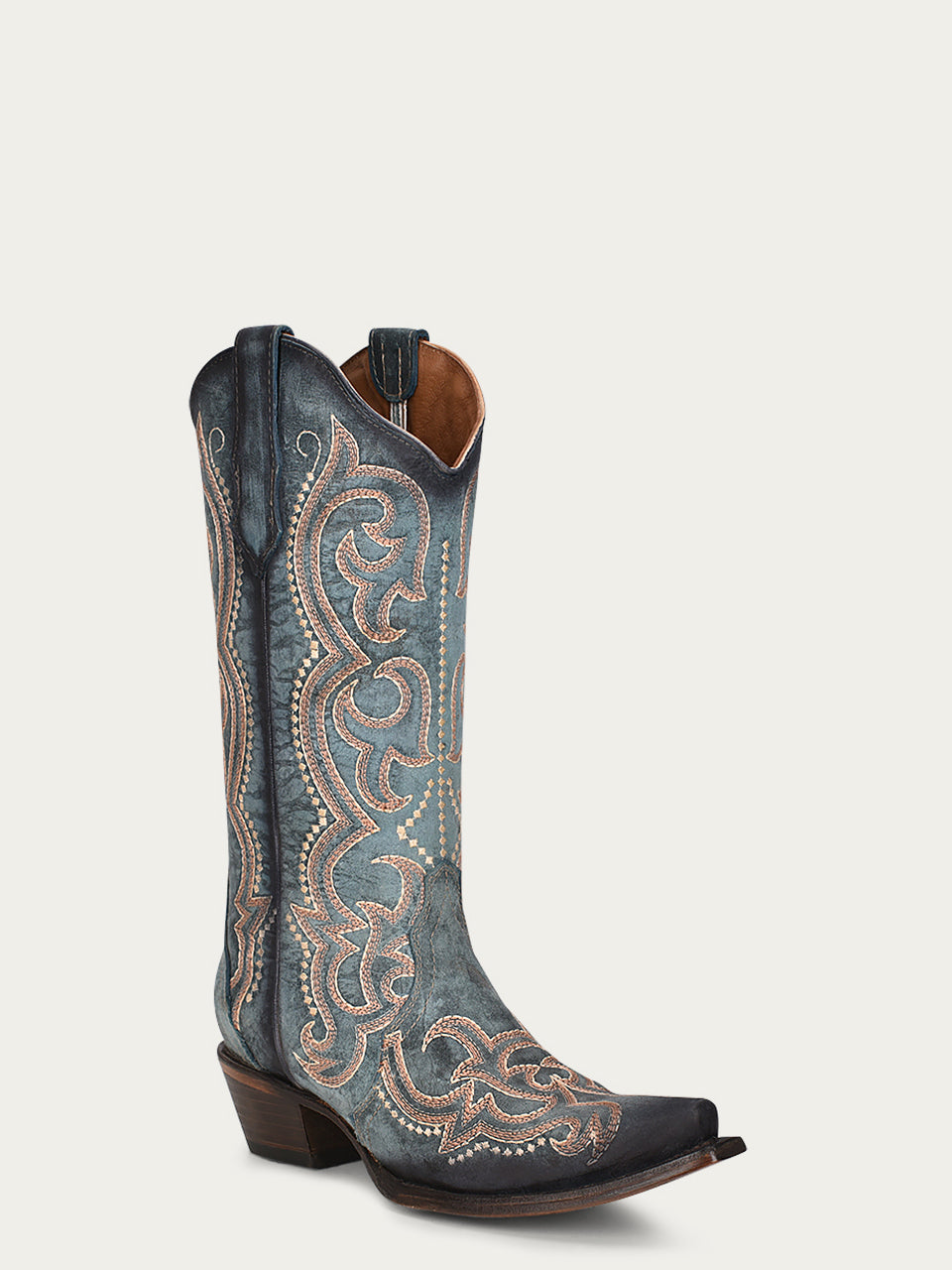 Circle G by Corral Women's Embroidery and Triad Snip Toe Cowboy Boot, Blue Jean – 3-4 front