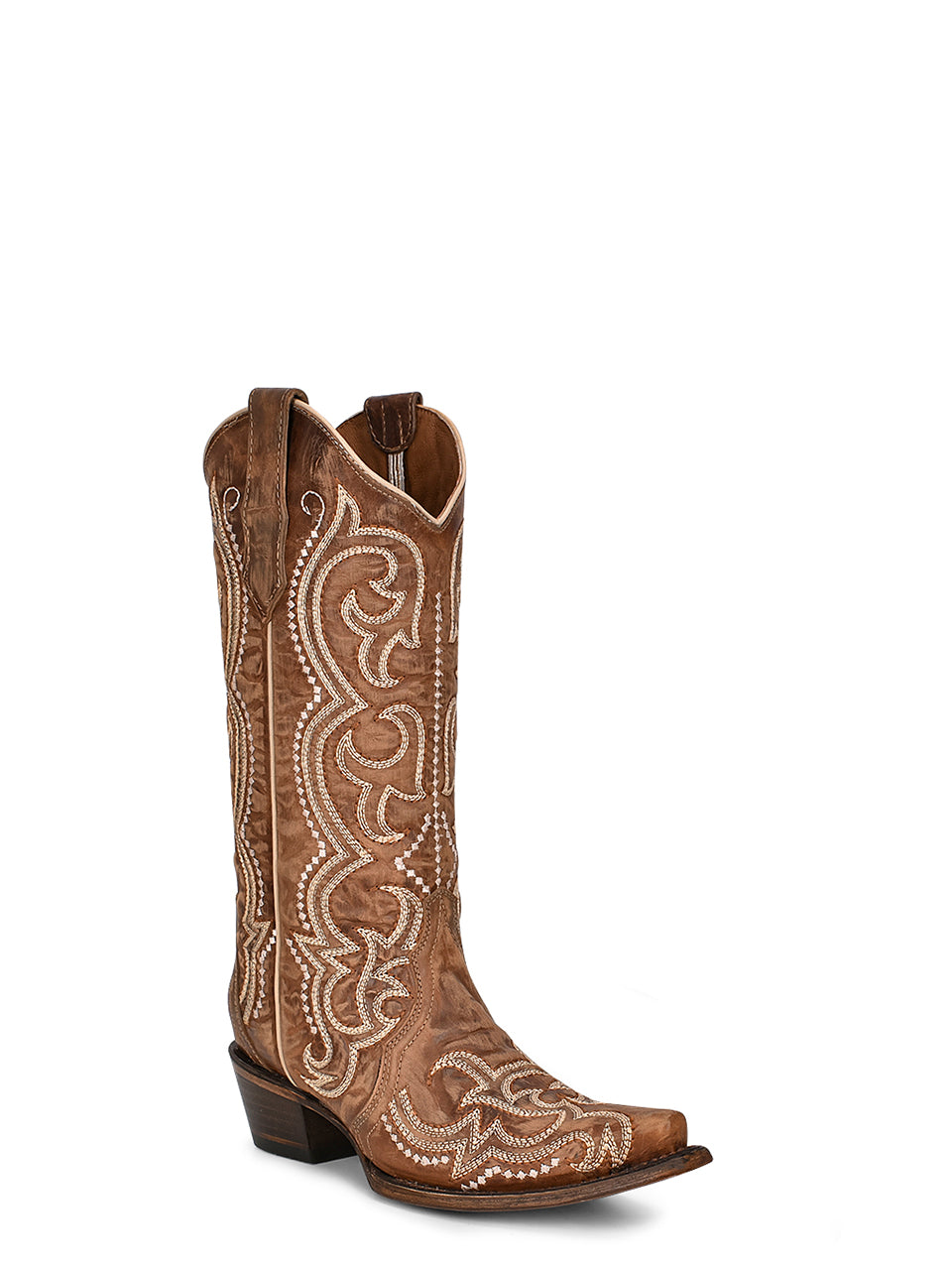 Circle G by Corral Women's Sequin Embroidery Snip Toe Cowboy Boot, Brown – 3-4 front