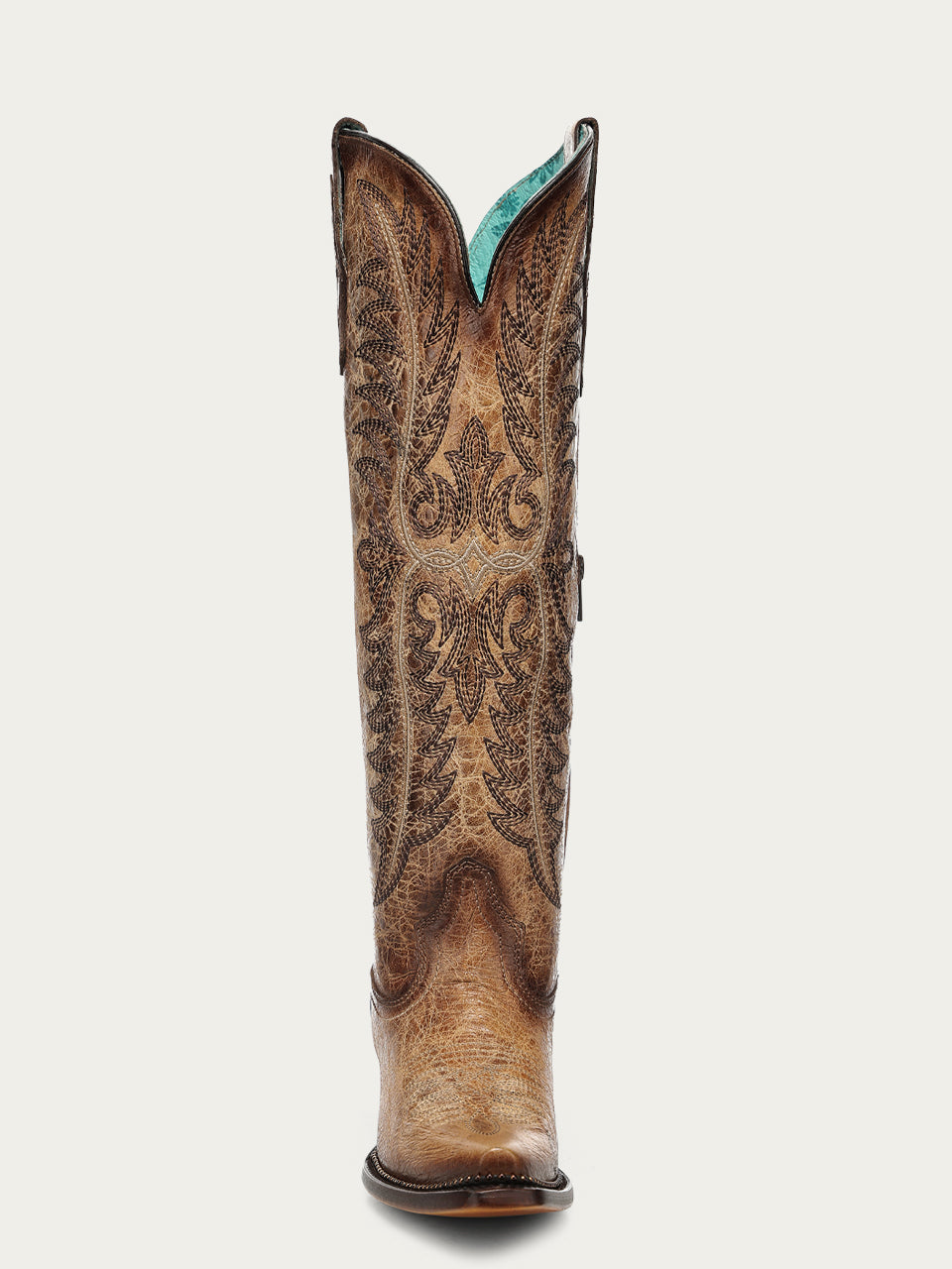 Corral Women's Embroidery Metallic Beaded Welt Snip Toe Tall Cowboy Boot, Sand – toe
