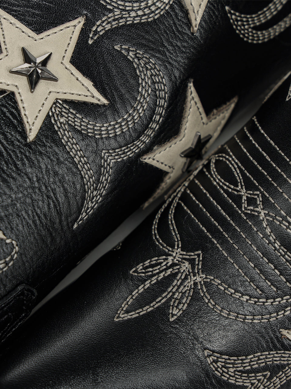 Corral Women's Embroidery Stars Overlay and Studs Snip Toe Cowboy Boot, Black – embroidery detail
