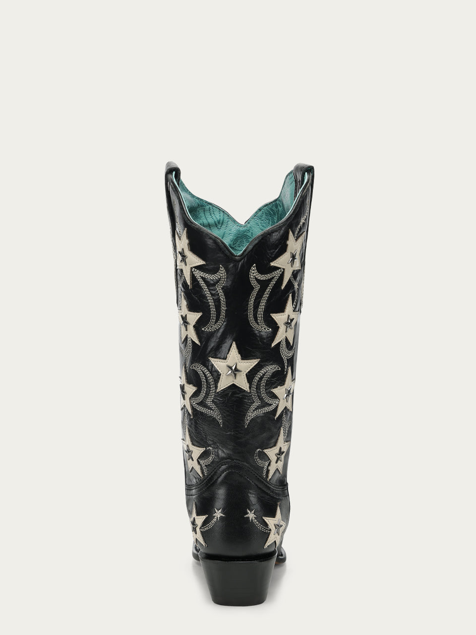 Corral Women's Embroidery Stars Overlay and Studs Snip Toe Cowboy Boot, Black – heel