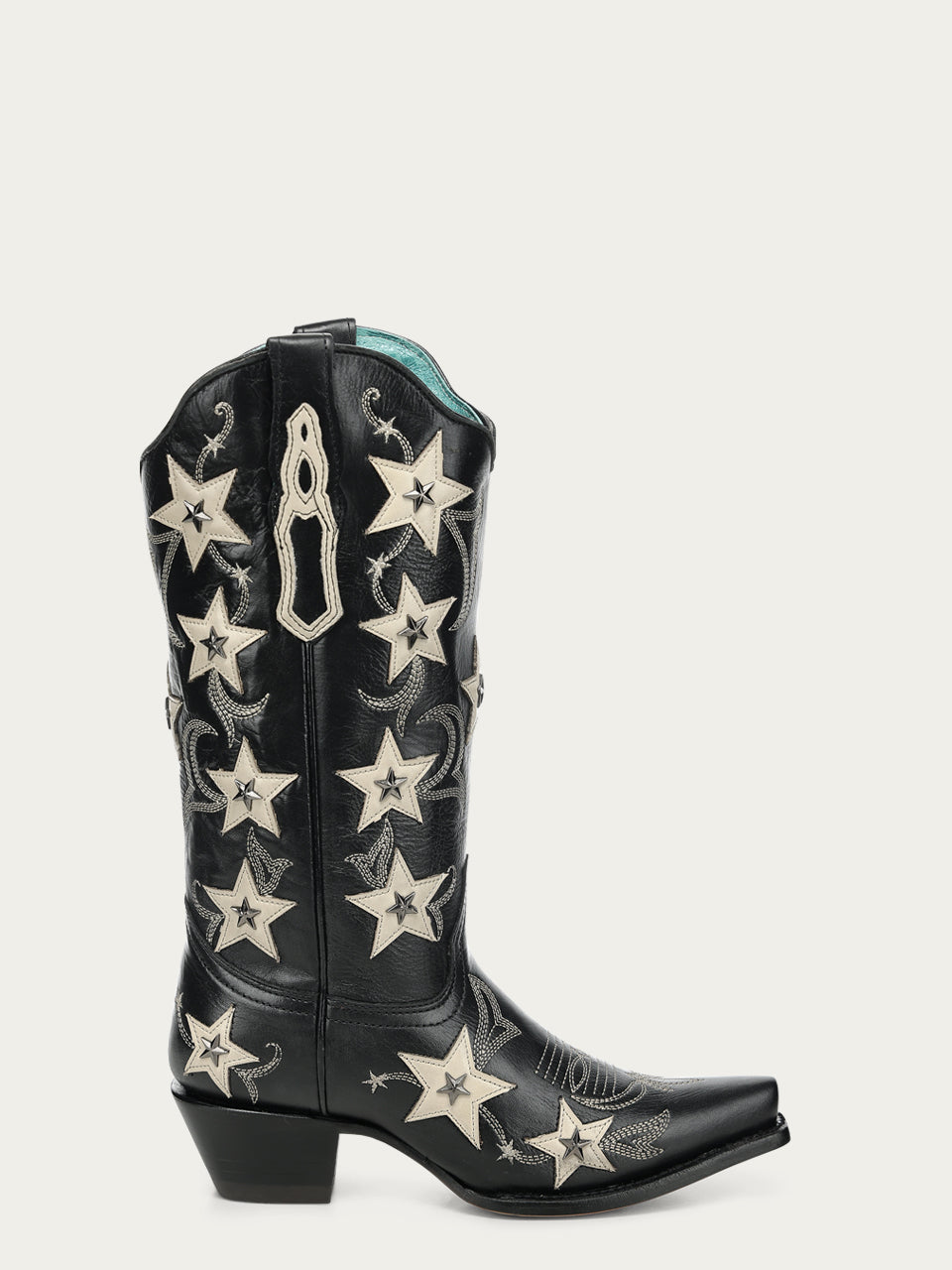Corral Women's Embroidery Stars Overlay and Studs Snip Toe Cowboy Boot, Black – side