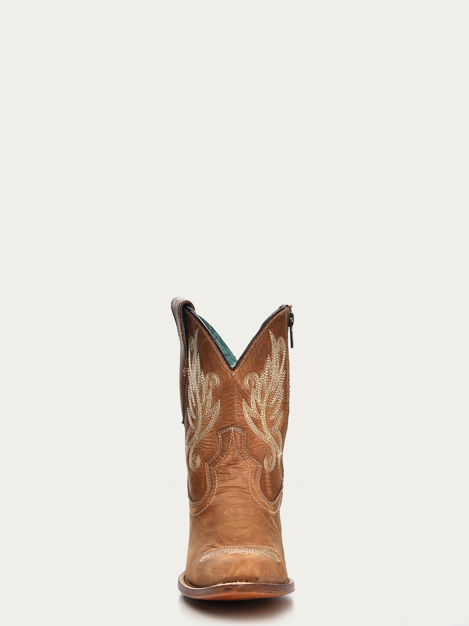 Corral Women's White Embroidery J-Toe Ankle Boot with Zipper, Golden Tan – toe