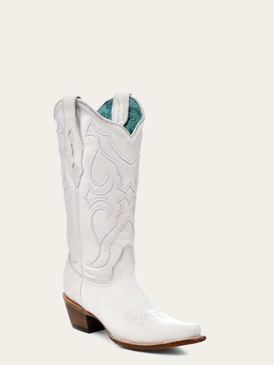 Corral Women's Embroidery Snip Toe Cowboy Boot, White – 3-4 front