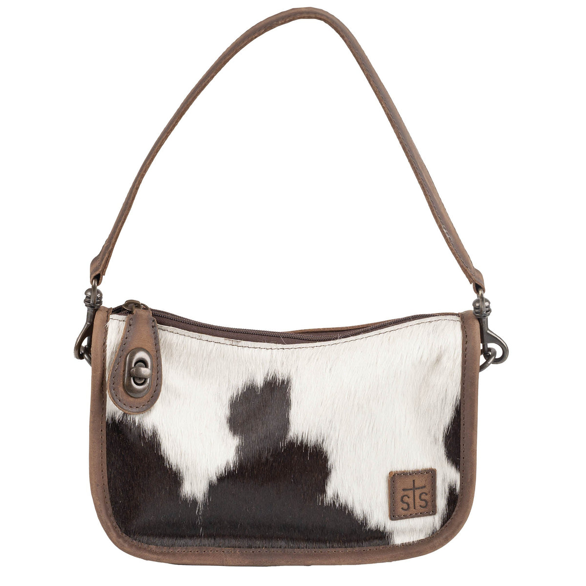 STS Ranchwear Cowhide Emmy Purse featuring genuine cowhide leather with a stylish, rustic design and brass hardware.