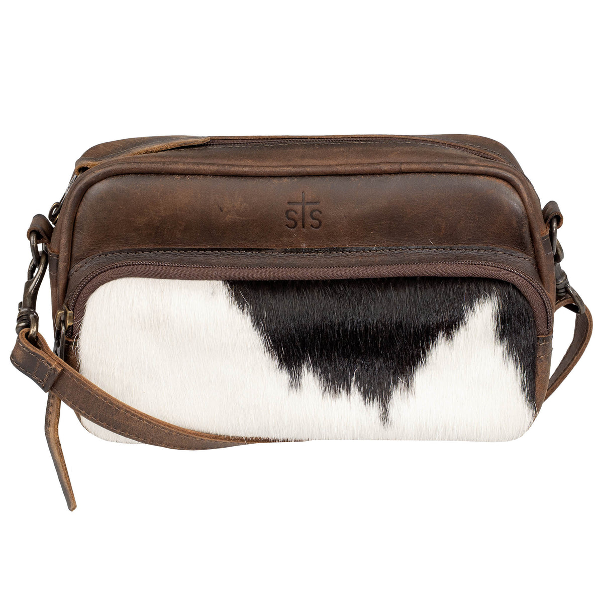 STS Ranchwear cowhide Jess crossbody bag featuring a rugged leather design and adjustable strap.