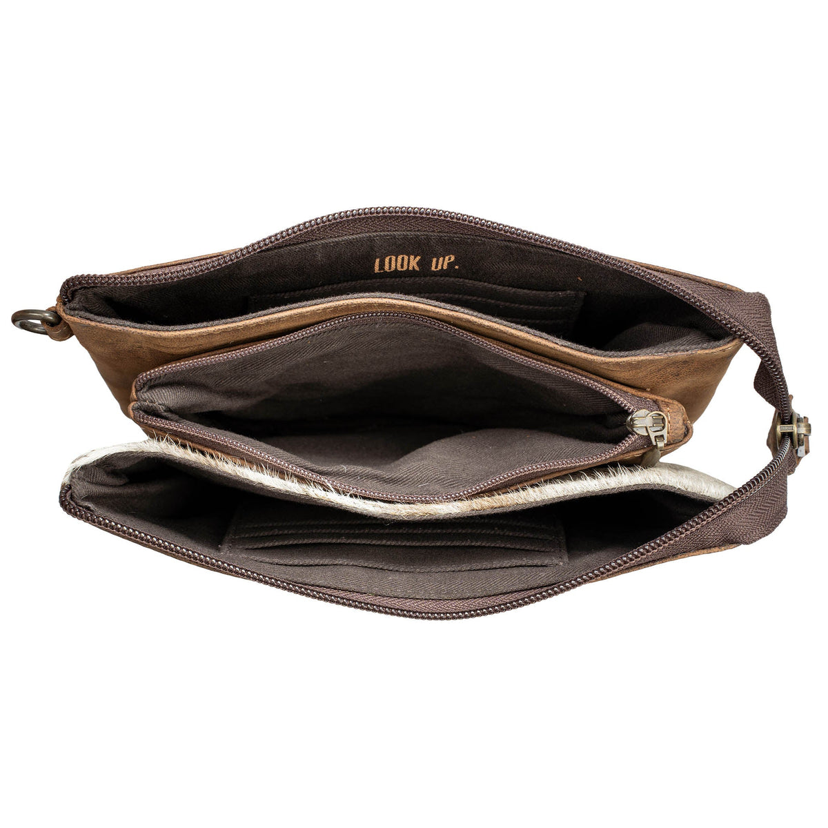 STS Ranchwear cowhide Rio crossbody bag featuring a rugged leather design and adjustable strap.