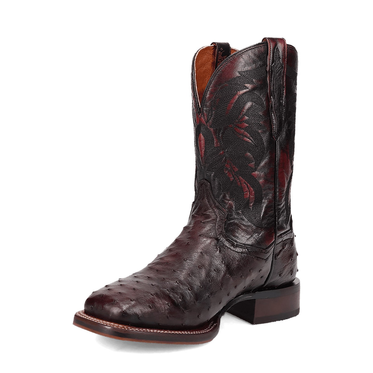 Dan Post Men's Alamosa Full Quill Ostrich Boot, Black Cherry – 3-4 front inside