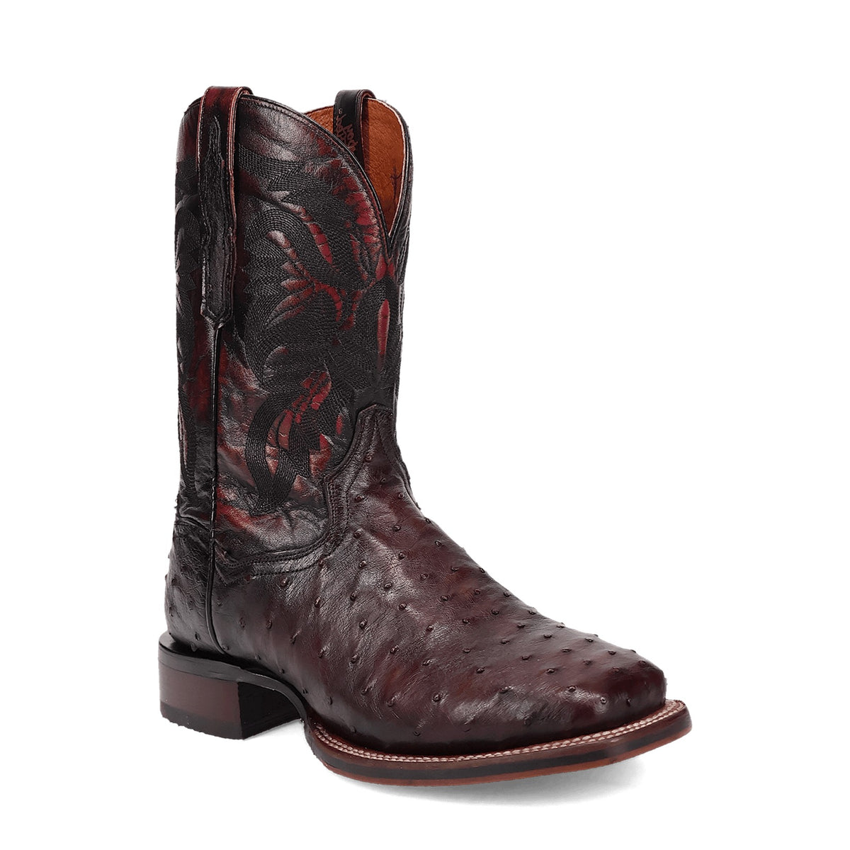 Dan Post Men's Alamosa Full Quill Ostrich Boot, Black Cherry – 3-4 front