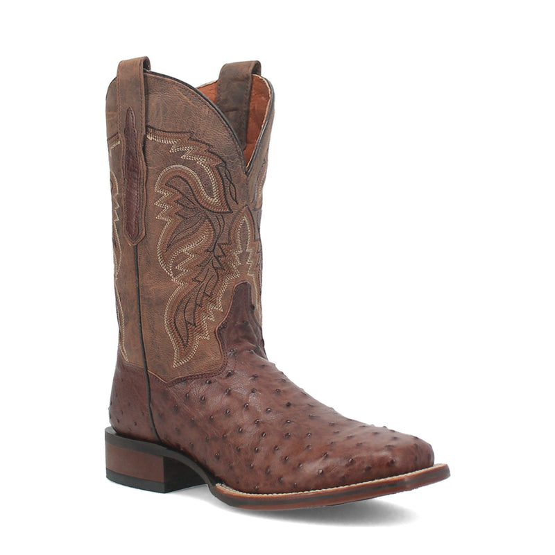 Dan Post Men's Alamosa Full Quill Ostrich Boot, Chocolate – 3-4 front