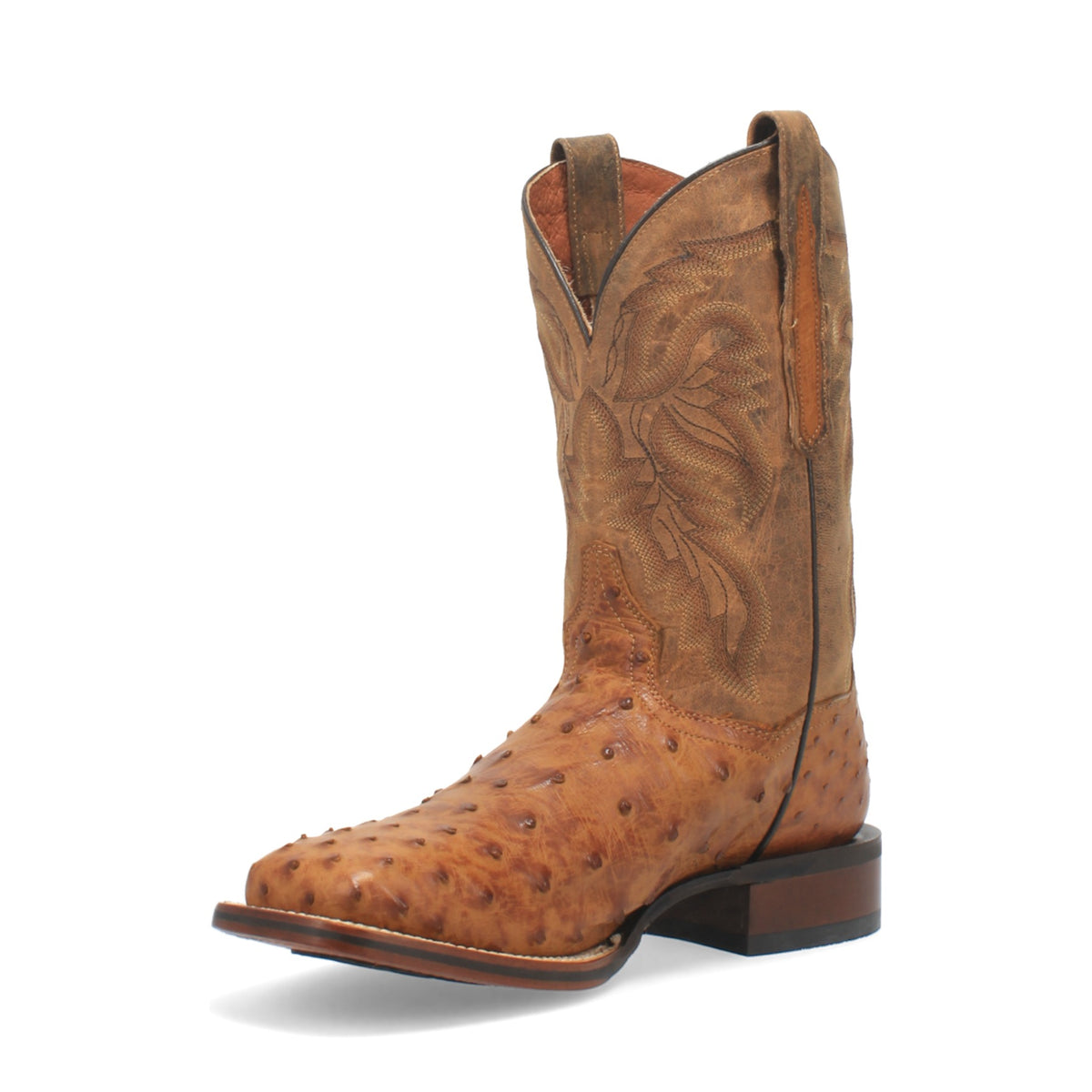 Dan Post Men's Alamosa Full Quill Ostrich Boot, Saddle Tan – 3-4 front inside