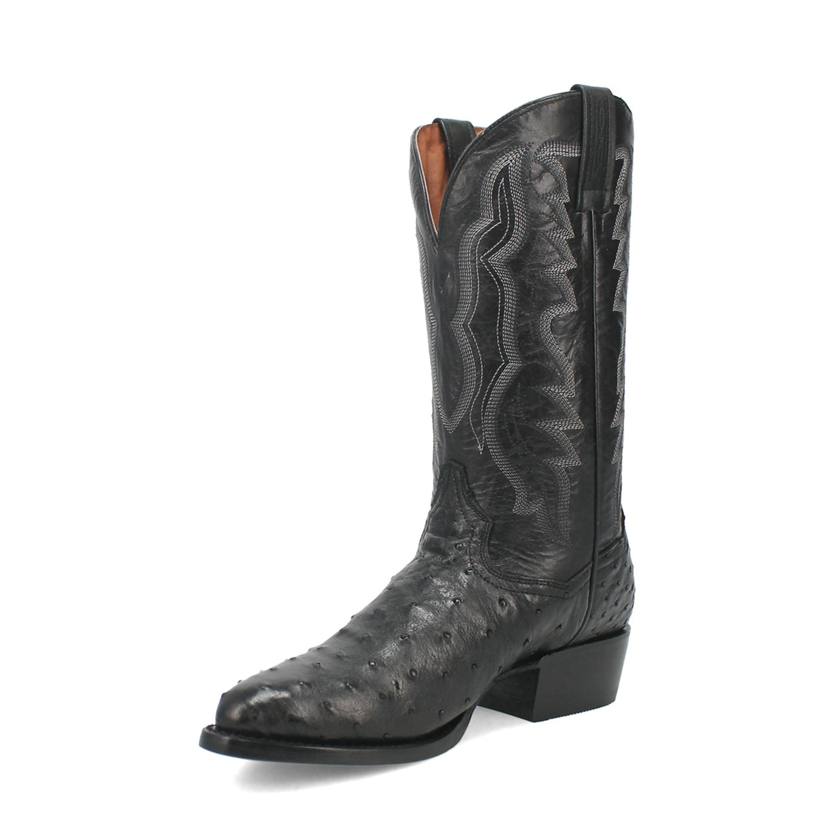 Dan Post Men's Tempe Full Quill Ostrich Boot, Black – 3-4 front inside