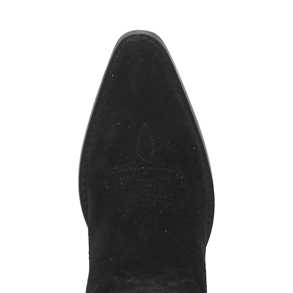 Dingo Women's Out West black cowboy boots with pointed toe and Western stitching, made of smooth leather.