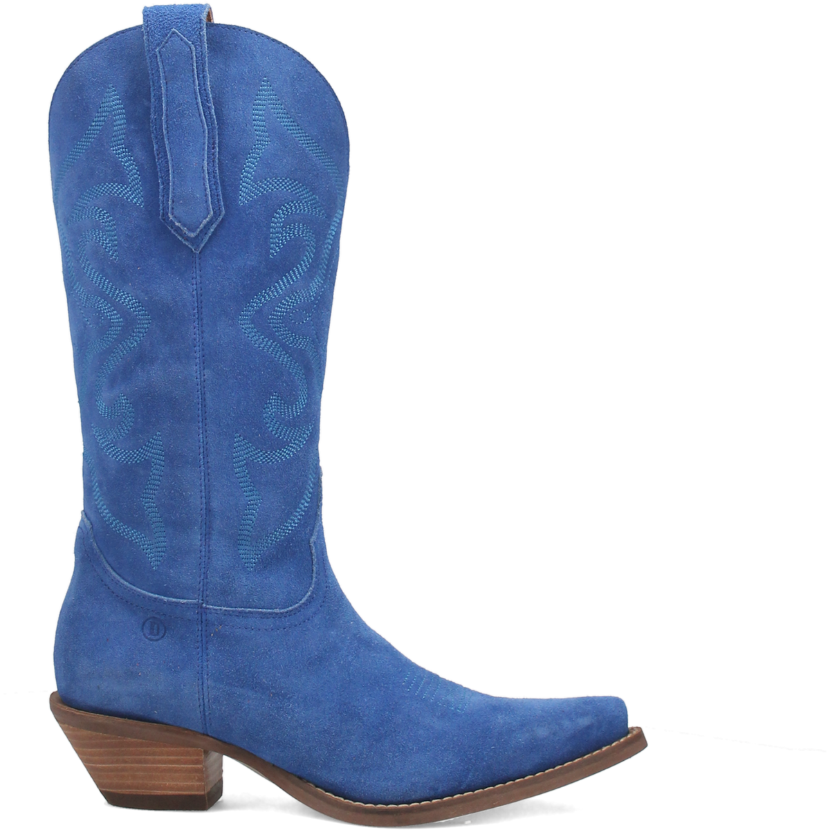 Dingo Women's Out West Blue Boot featuring classic Western style with pointed toe and decorative stitching.