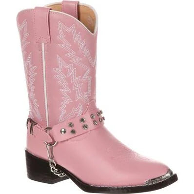 Durango Little Kid Pink Rhinestone Western Boots with pink bling and decorative rhinestones, perfect for young cowgirls.