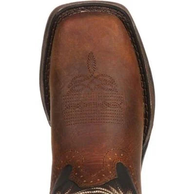 Durango Little Kid Western boots in tan and black leather for children, featuring classic Western stitching and sturdy soles.