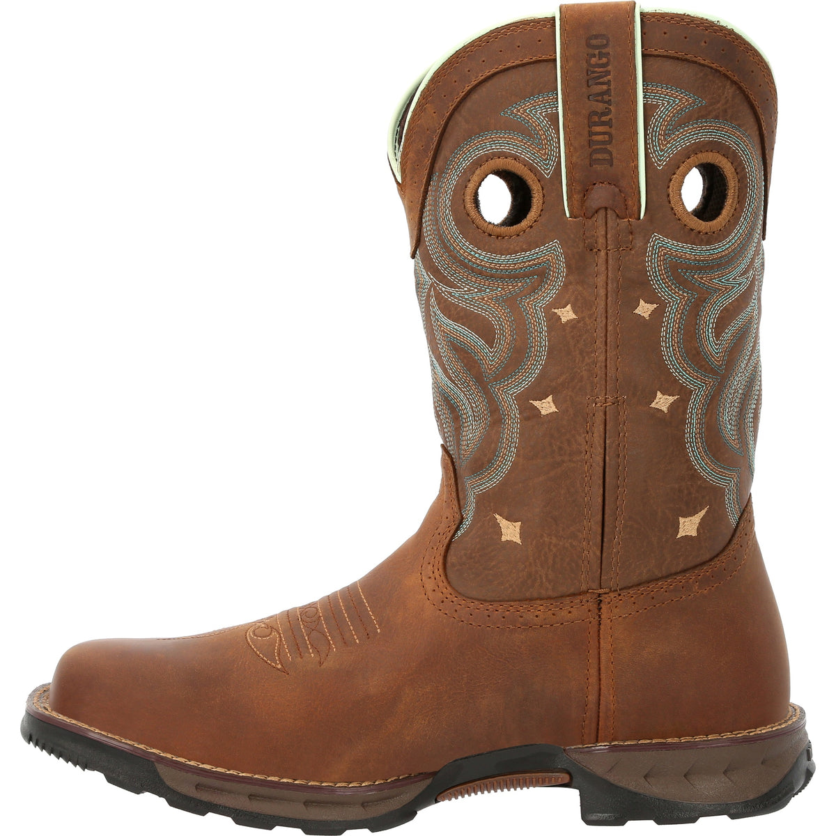 Durango Maverick women's steel toe waterproof western work boots with rugged leather and sturdy sole.