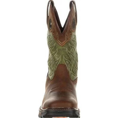 Durango Men's Maverick XP Waterproof Western Boot, brown with green shaft – front