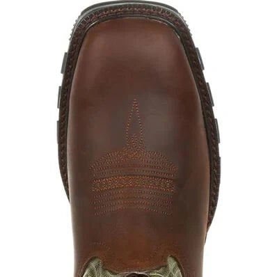 Durango Men's Maverick XP Waterproof Western Boot, brown with green shaft – toe detail
