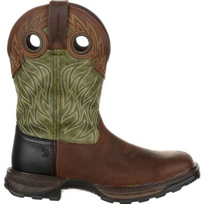Durango Men's Maverick XP Waterproof Western Boot, brown with green shaft – side