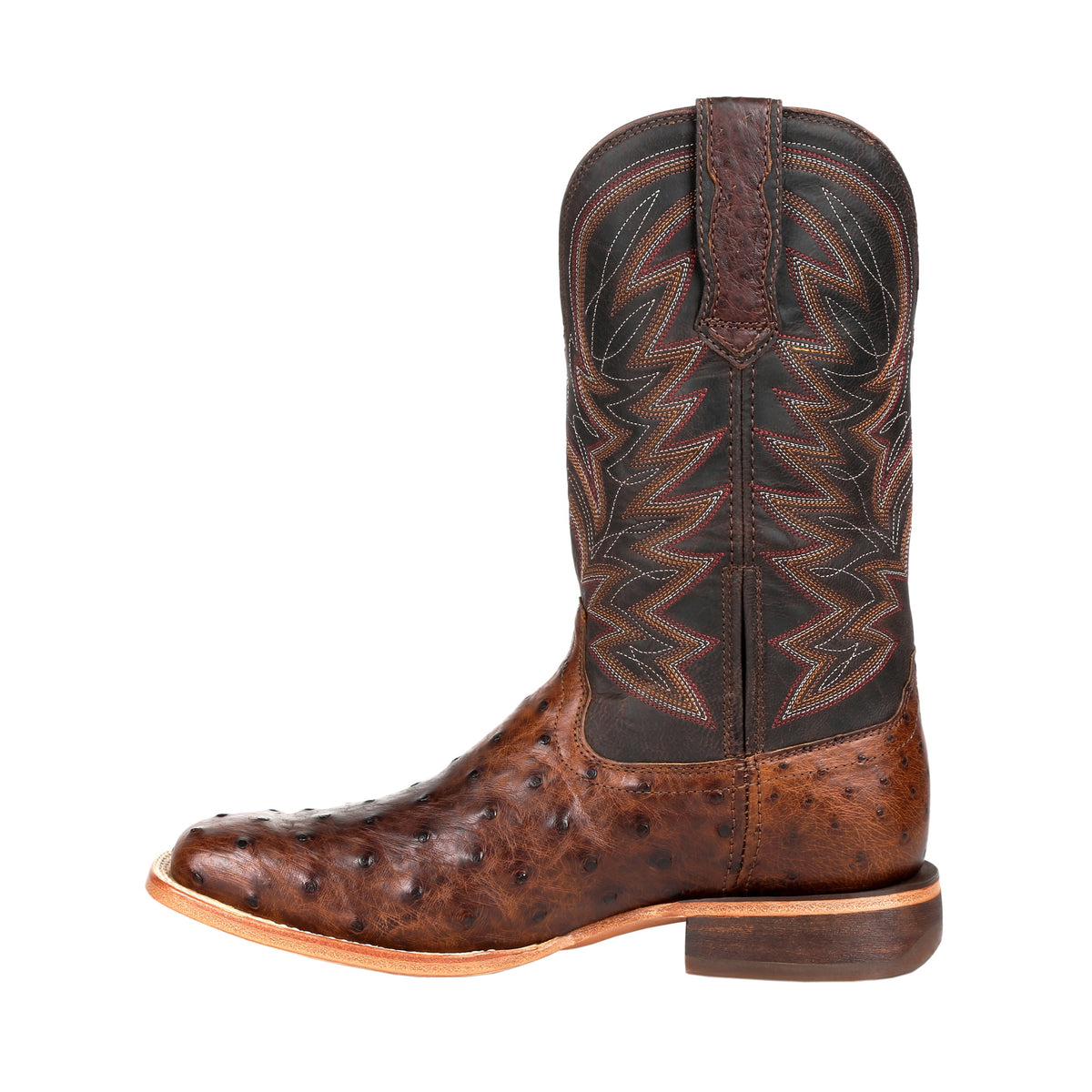 Durango men's brown exotic full-quill ostrich Western boots with square toe, sturdy leather construction and Western style.