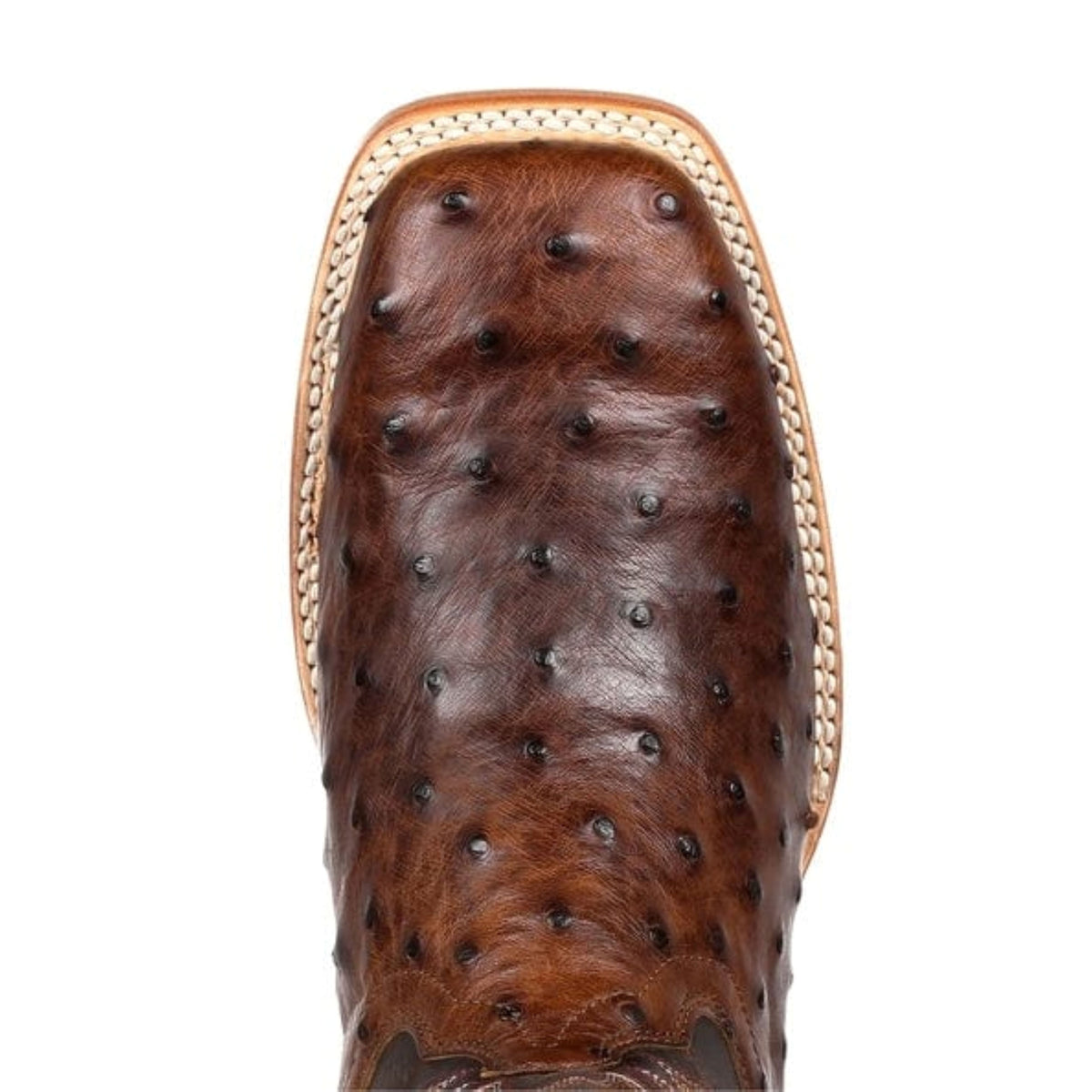 Durango men's brown exotic full-quill ostrich western boots with square toe, showcasing detailed leather texture and western style.