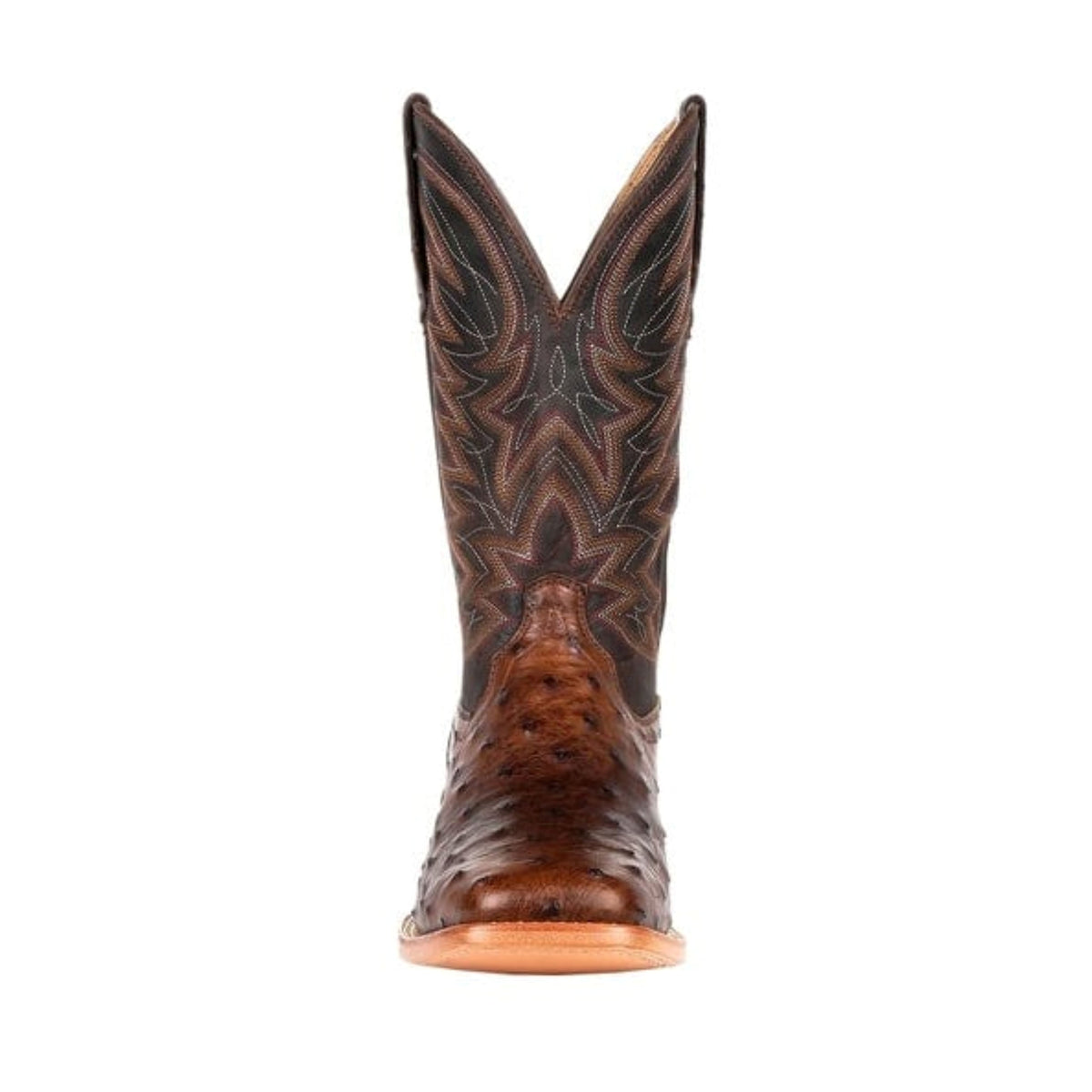 Durango men's brown exotic full-quill ostrich western boots with square toe, showcasing detailed leather texture and western style.