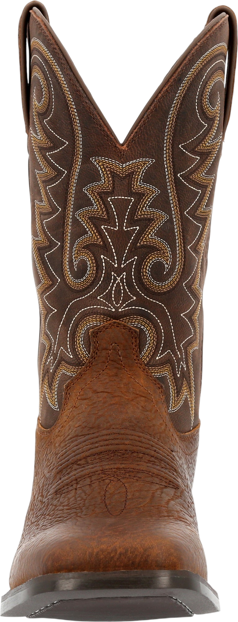 Durango Men's Westward Western Boot, brown leather cowboy boots with pointed toes and decorative stitching.