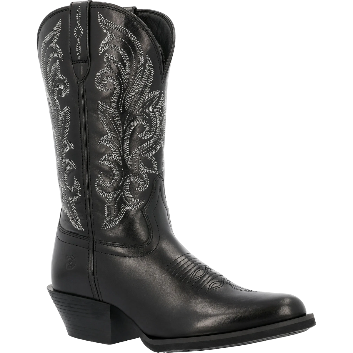 Durango Women's Shyloh Black Western Boot with pointed toe and western stitching details, stylish cowboy boot footwear.