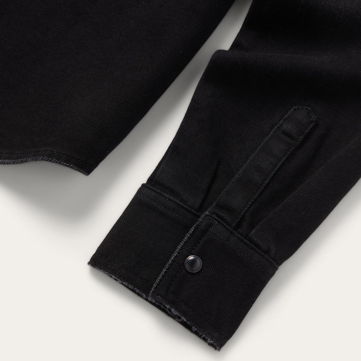 Stetson black denim shirt with detailed embroidery, long sleeves, and classic collar, casual style for men.