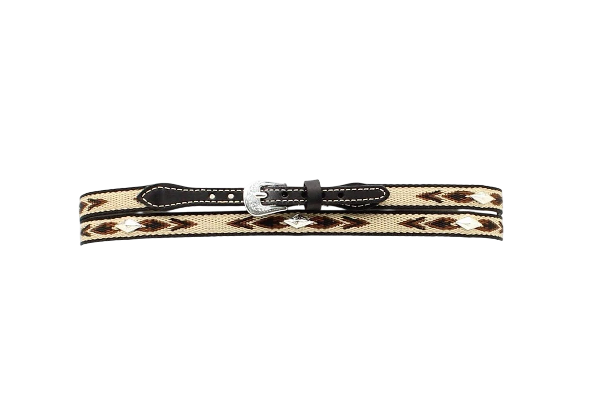 Embroidered M&F hat band with decorative diamond conchos for western or cowboy hats.