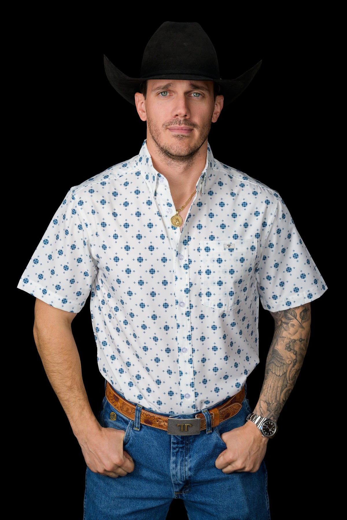 Ferrell Brand Men's Beau Button-Up Short Sleeve Shirt, White – front
