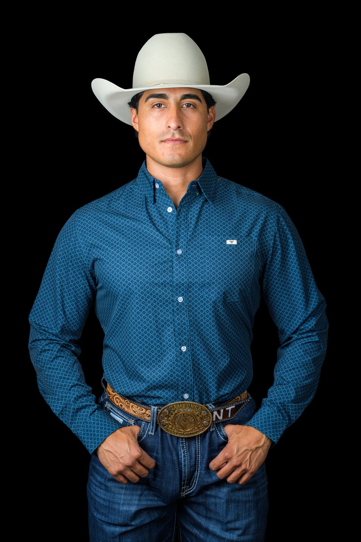 Ferrell Brand Men's Frost Button-Up Long Sleeve Shirt, Blue – front